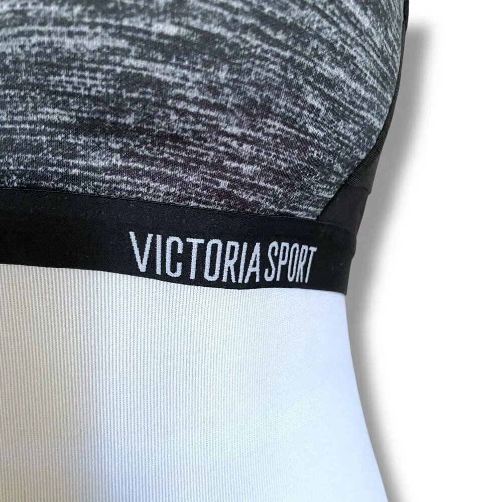 Victorias Secret 34B Sports Bra Gray Black Wireless Racerback High Impact Gym